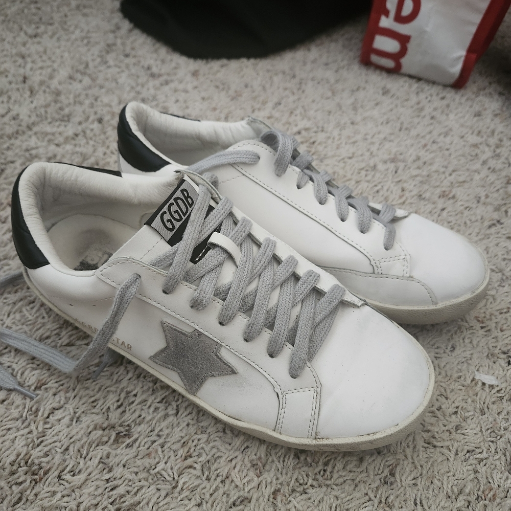 Golden Goose White and Gray Silver Sneakers